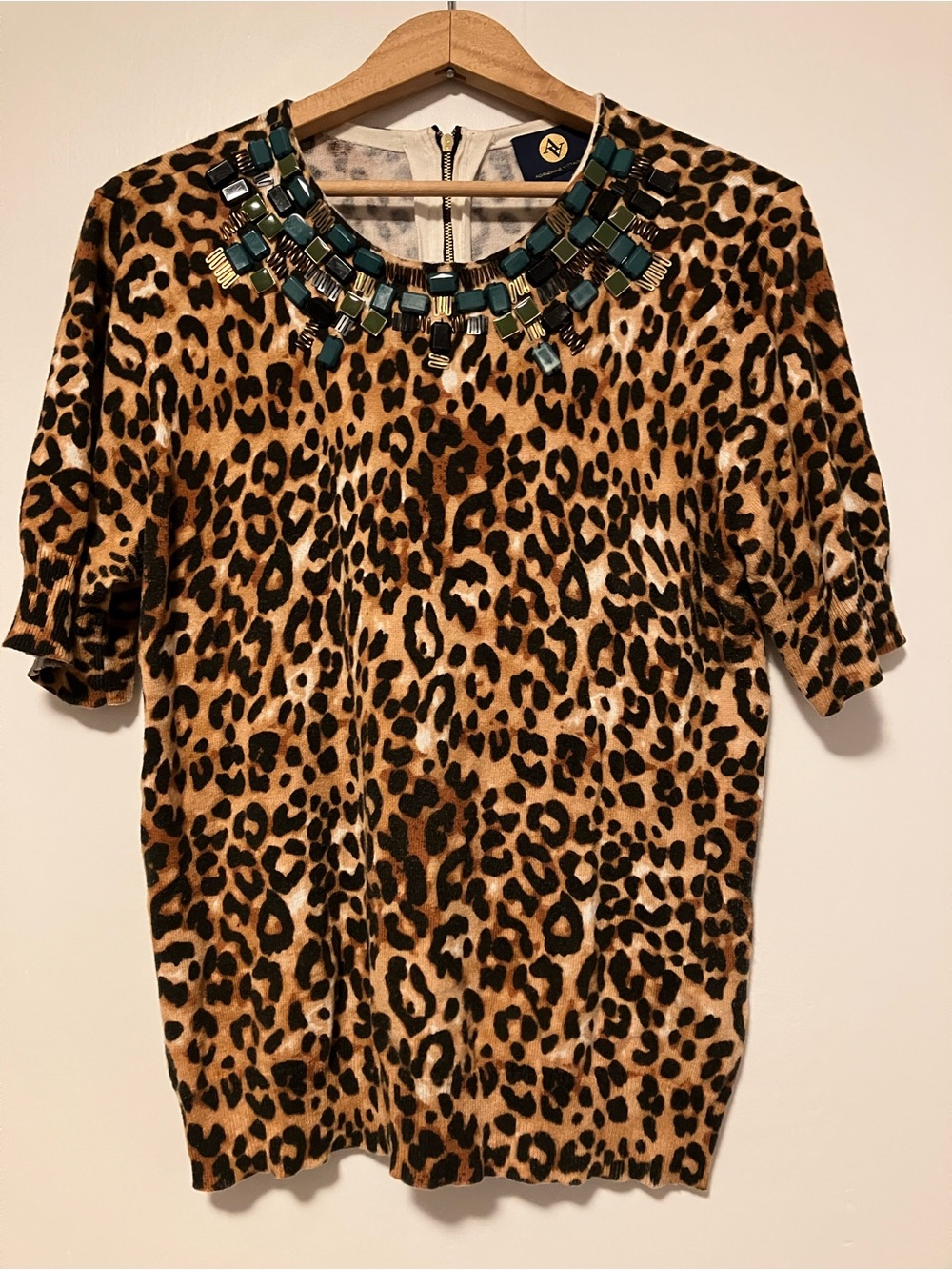 Adrienne Vittadini Vintage Leopard Print Jewel-Neck Top in Brown and Black